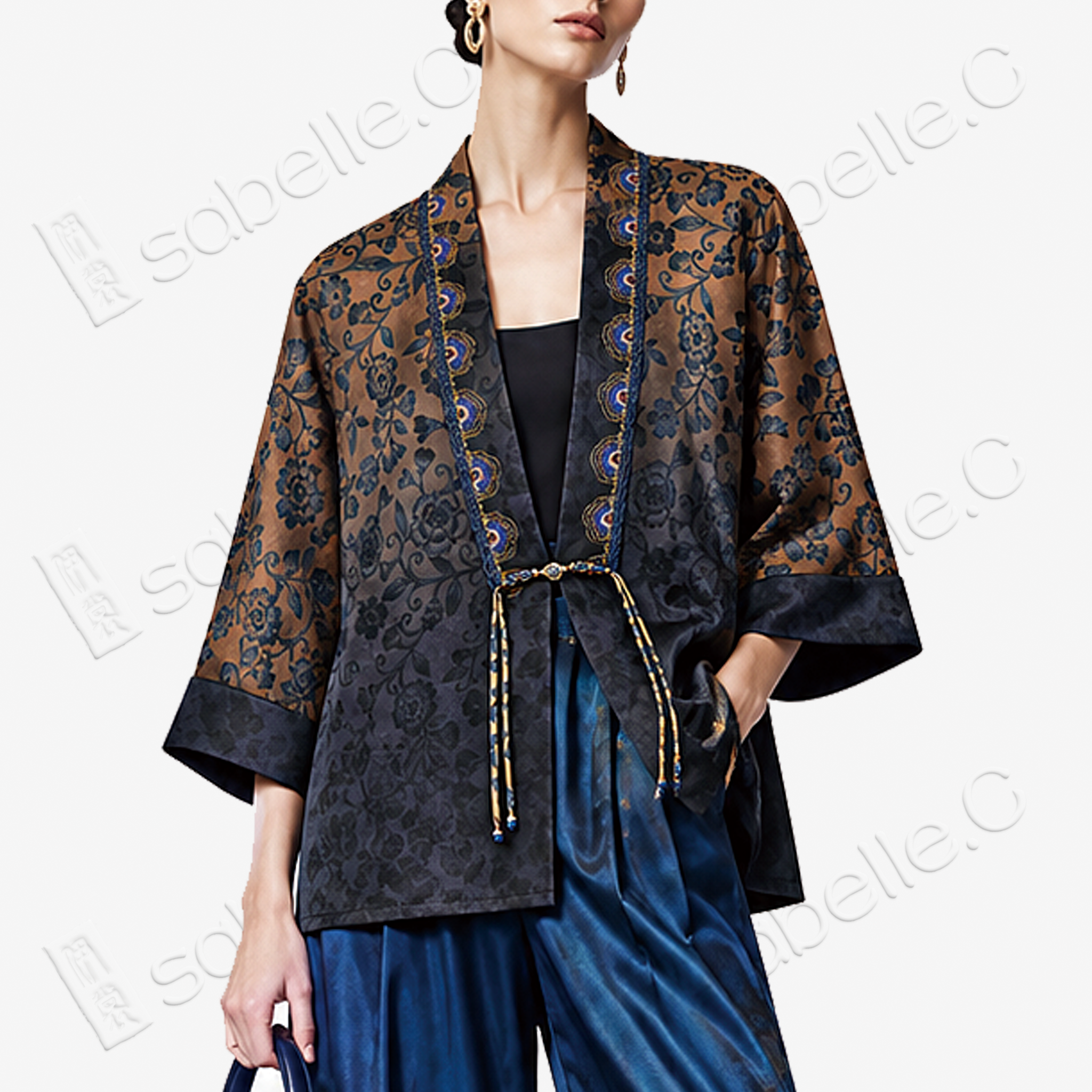 Gradient Gambiered Canon Silk Open Jacket - 香雲紗漸變開衫外套