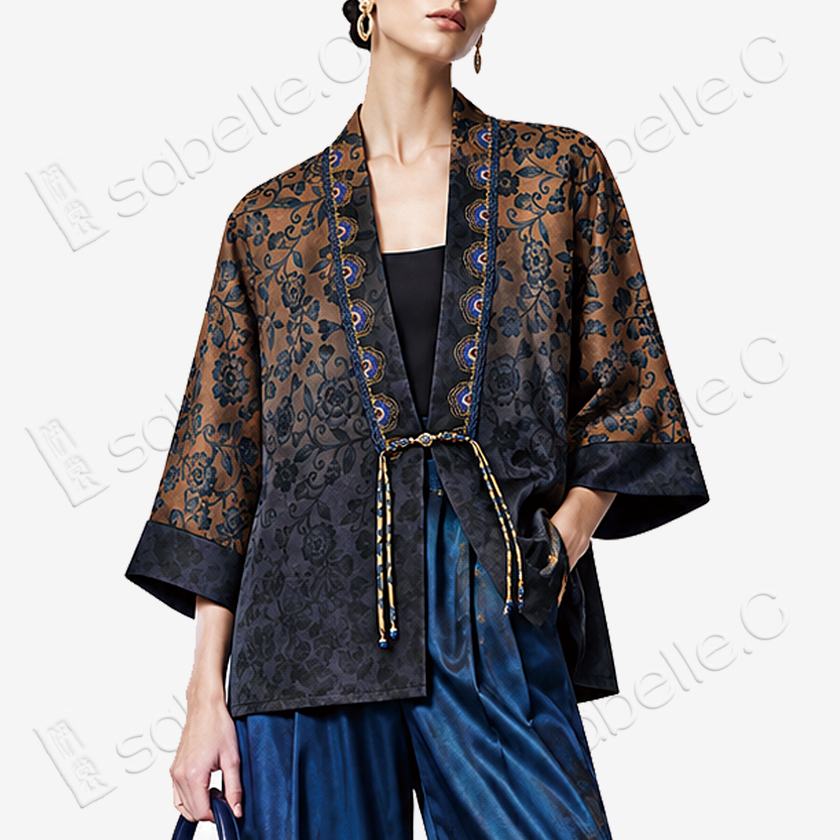 Gradient Gambiered Canon Silk Open Jacket - 香雲紗漸變開衫外套