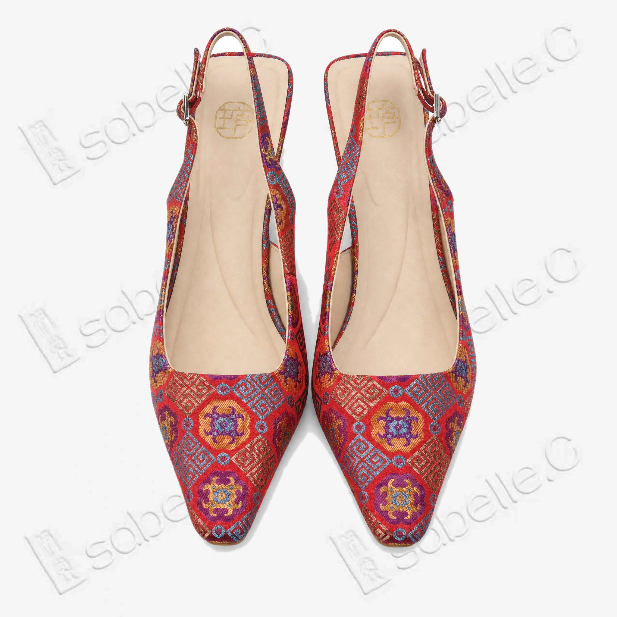 Bao‑Xiang Song Brocade Sling‑Back Heels - 宋錦寶相花高跟鞋