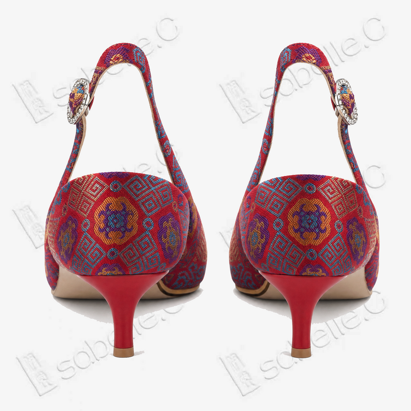 Bao‑Xiang Song Brocade Sling‑Back Heels - 宋錦寶相花高跟鞋