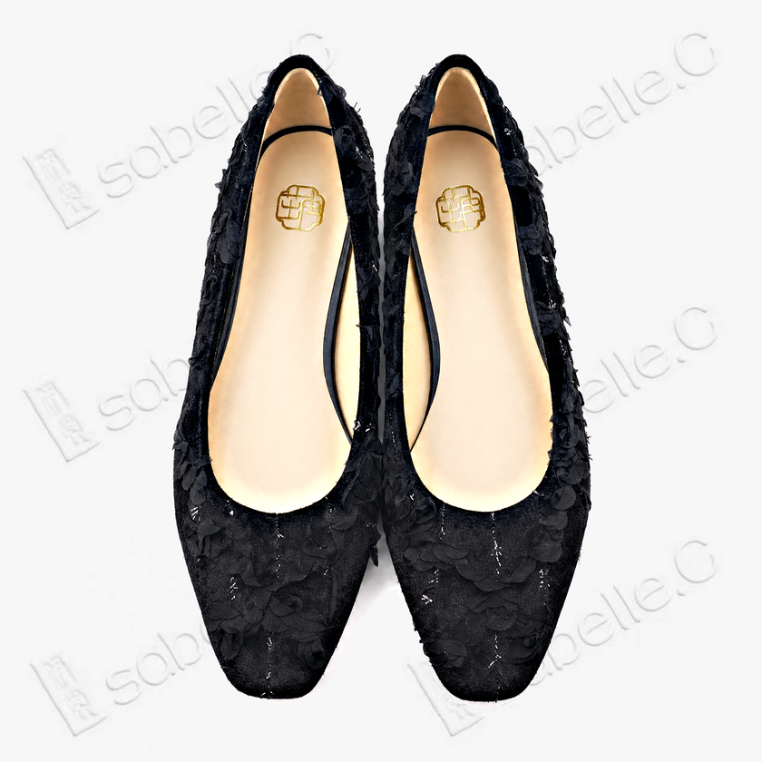 Rose Gambiered Silk Flats - 立體剪花香雲紗平底鞋