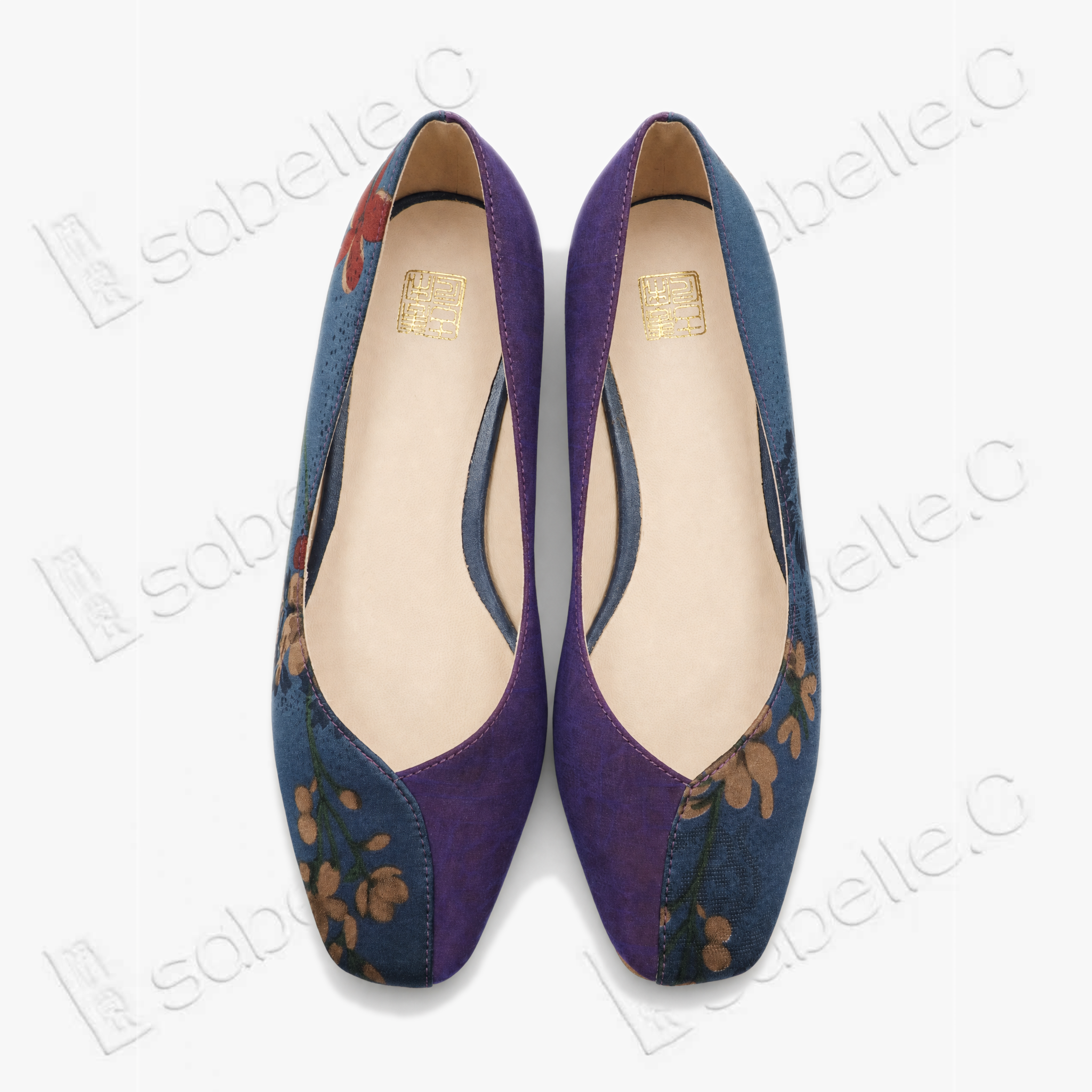 Color‑Block Floral Gambiered Silk Flats - 香雲紗拼色平底鞋
