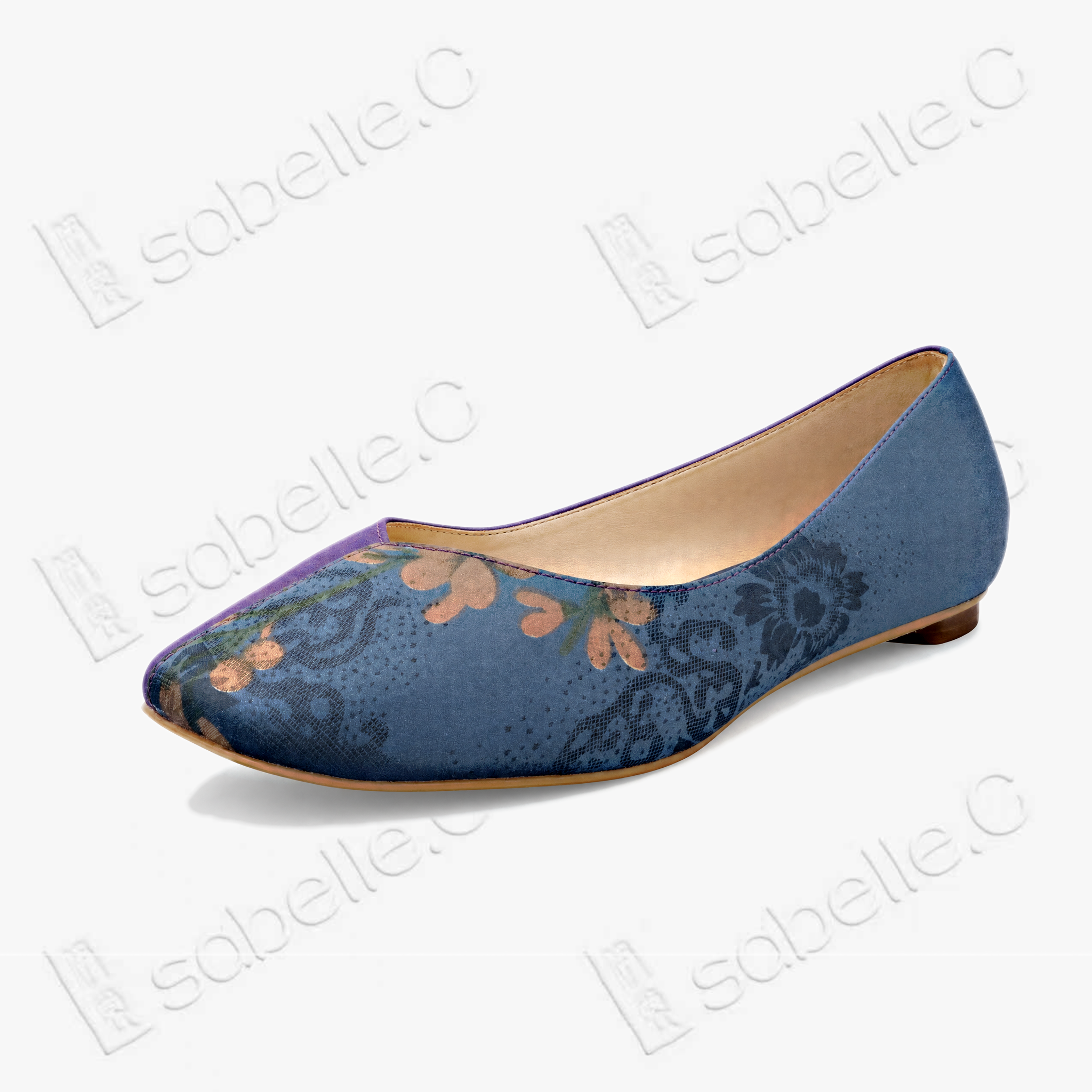 Color‑Block Floral Gambiered Silk Flats - 香雲紗拼色平底鞋