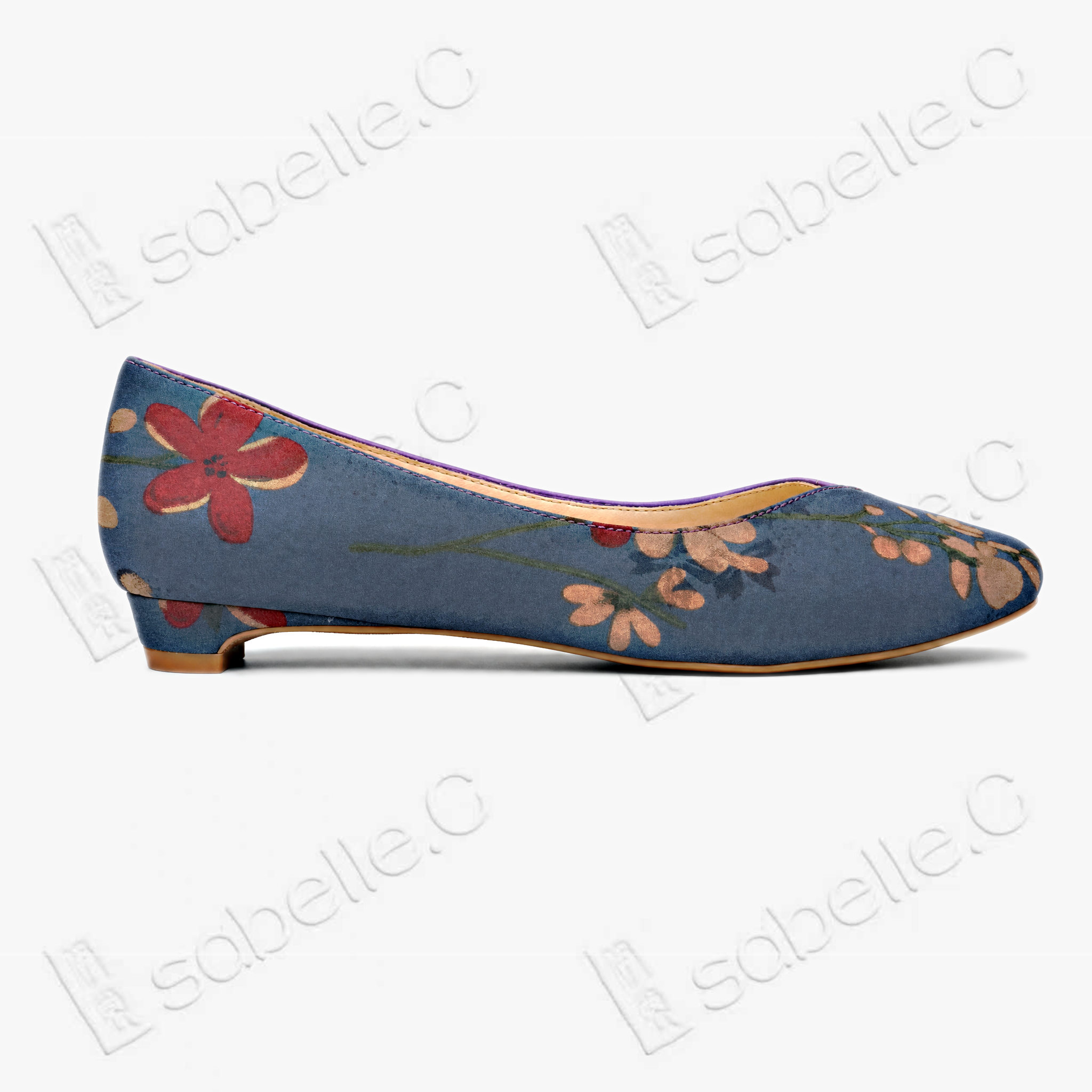 Color‑Block Floral Gambiered Silk Flats - 香雲紗拼色平底鞋