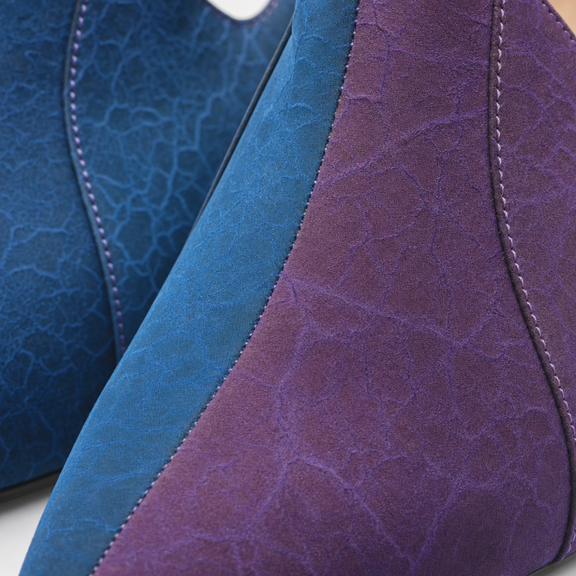 Crackled-Texture Gambiered Canton Silk Block‑Heel Shooties - 龜裂紋香雲紗粗跟踝鞋