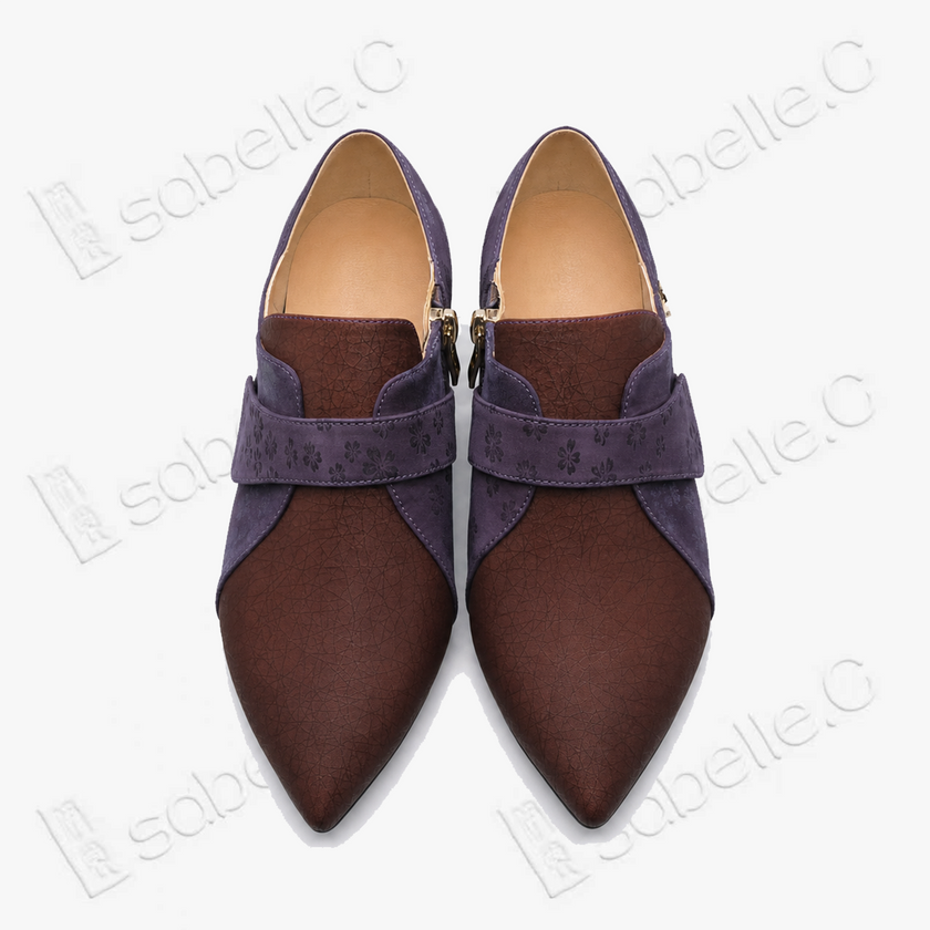 Crackled‑Texture Gambiered Canton Silk Buckle Shooties - 香雲紗短踝鞋