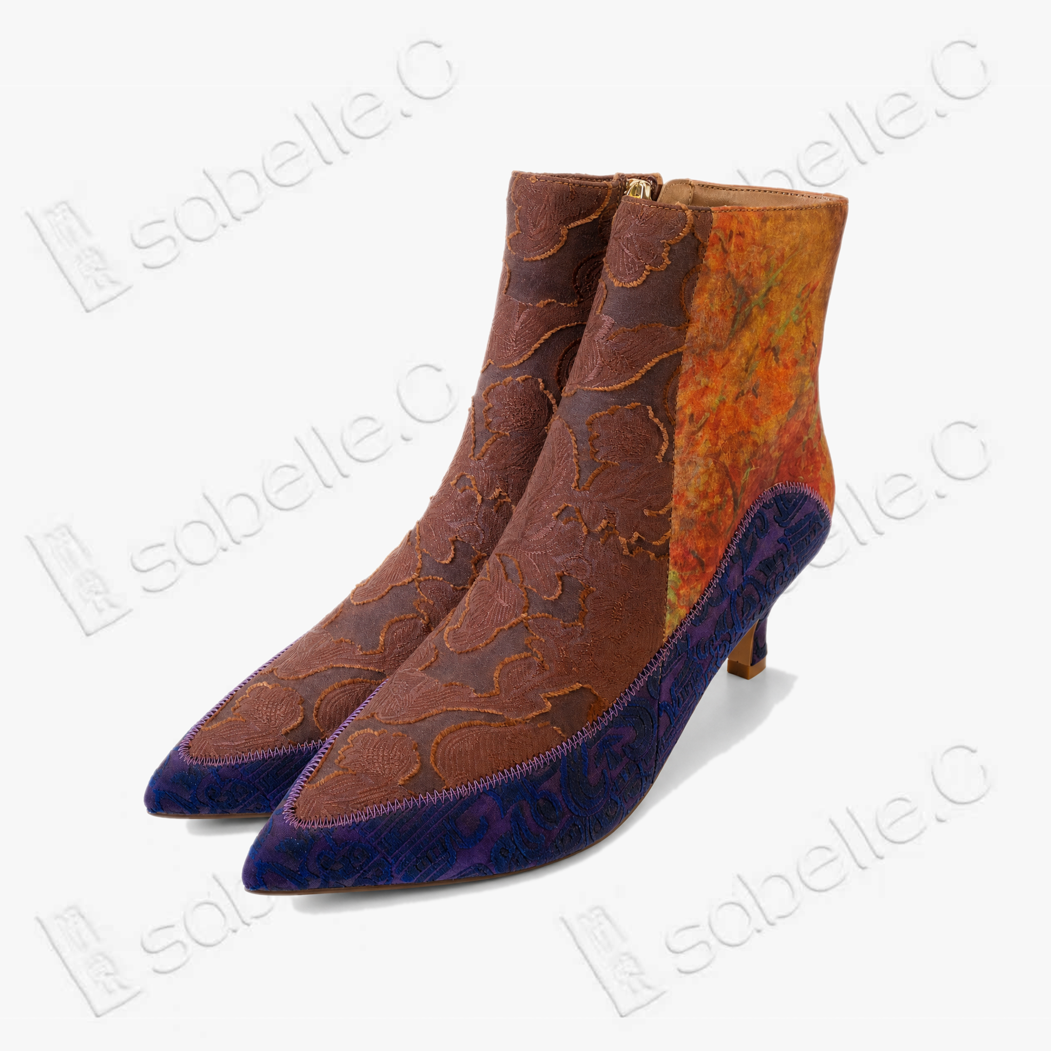 Gambiered Canton Silk Heel Ankle Boots -  香雲紗尖頭短靴