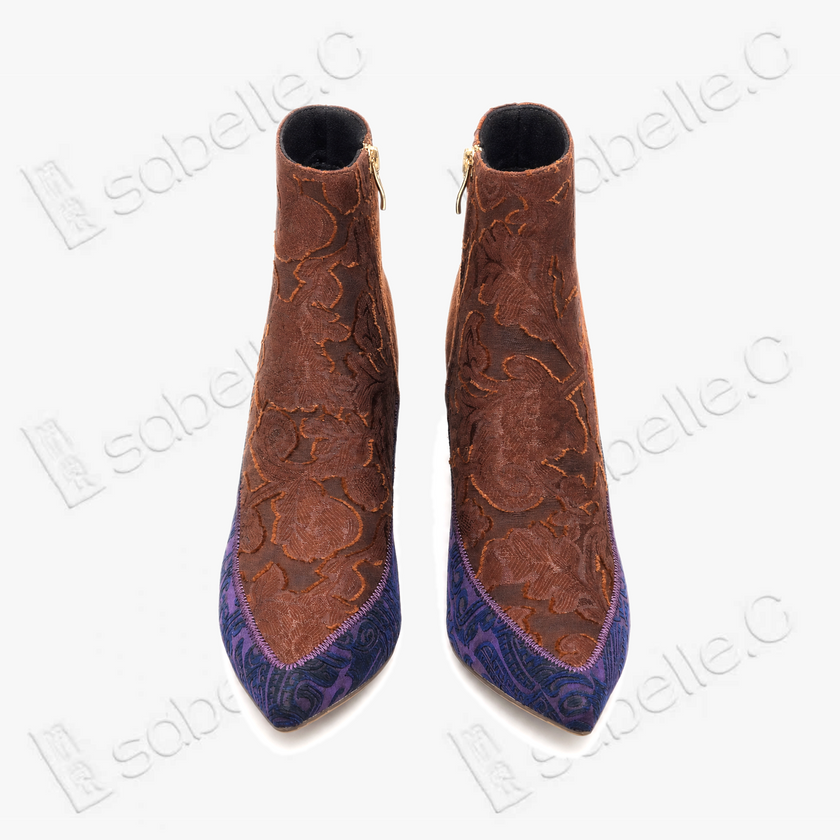 Gambiered Canton Silk Heel Ankle Boots -  香雲紗尖頭短靴