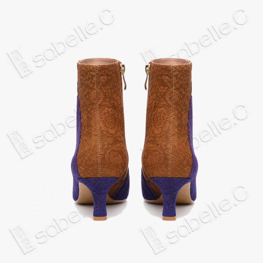 Gambiered Canton Silk Heel Ankle Boots -  香雲紗尖頭短靴