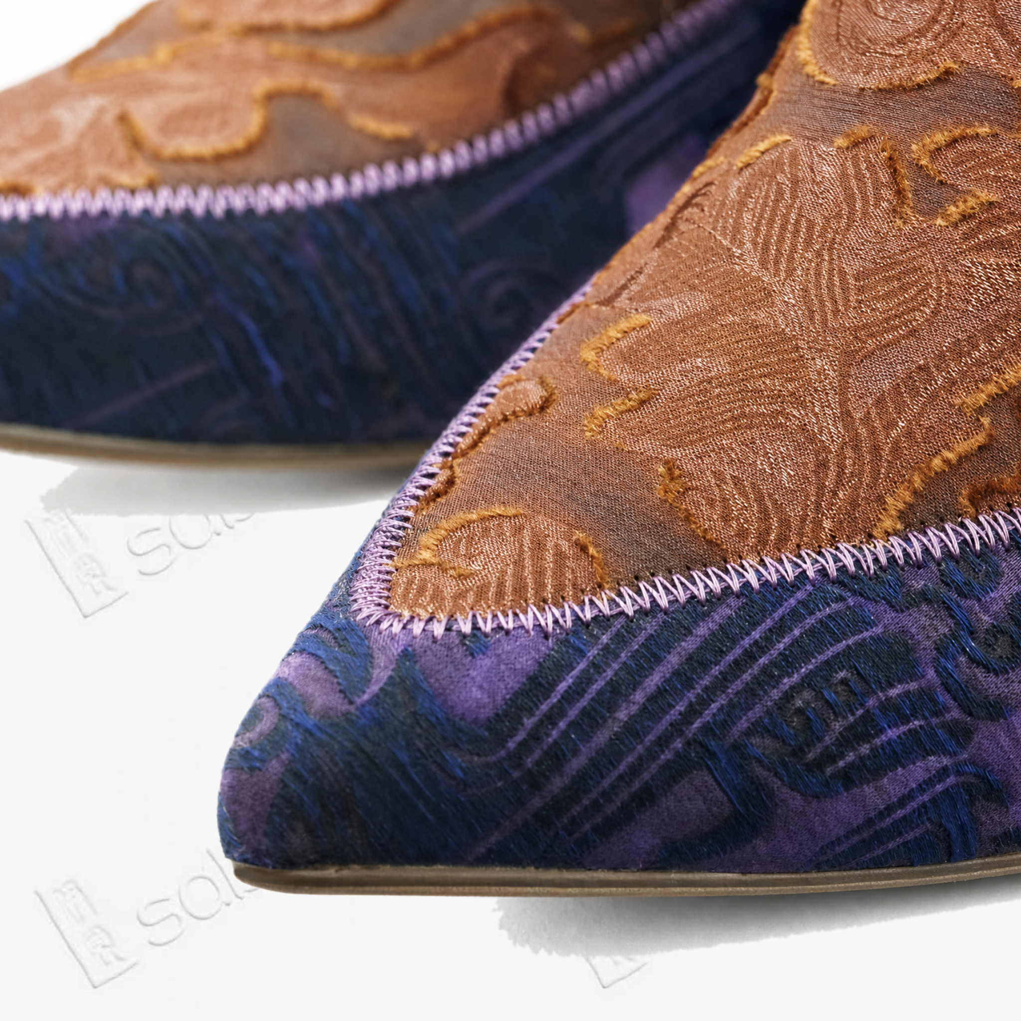 Gambiered Canton Silk Heel Ankle Boots -  香雲紗尖頭短靴
