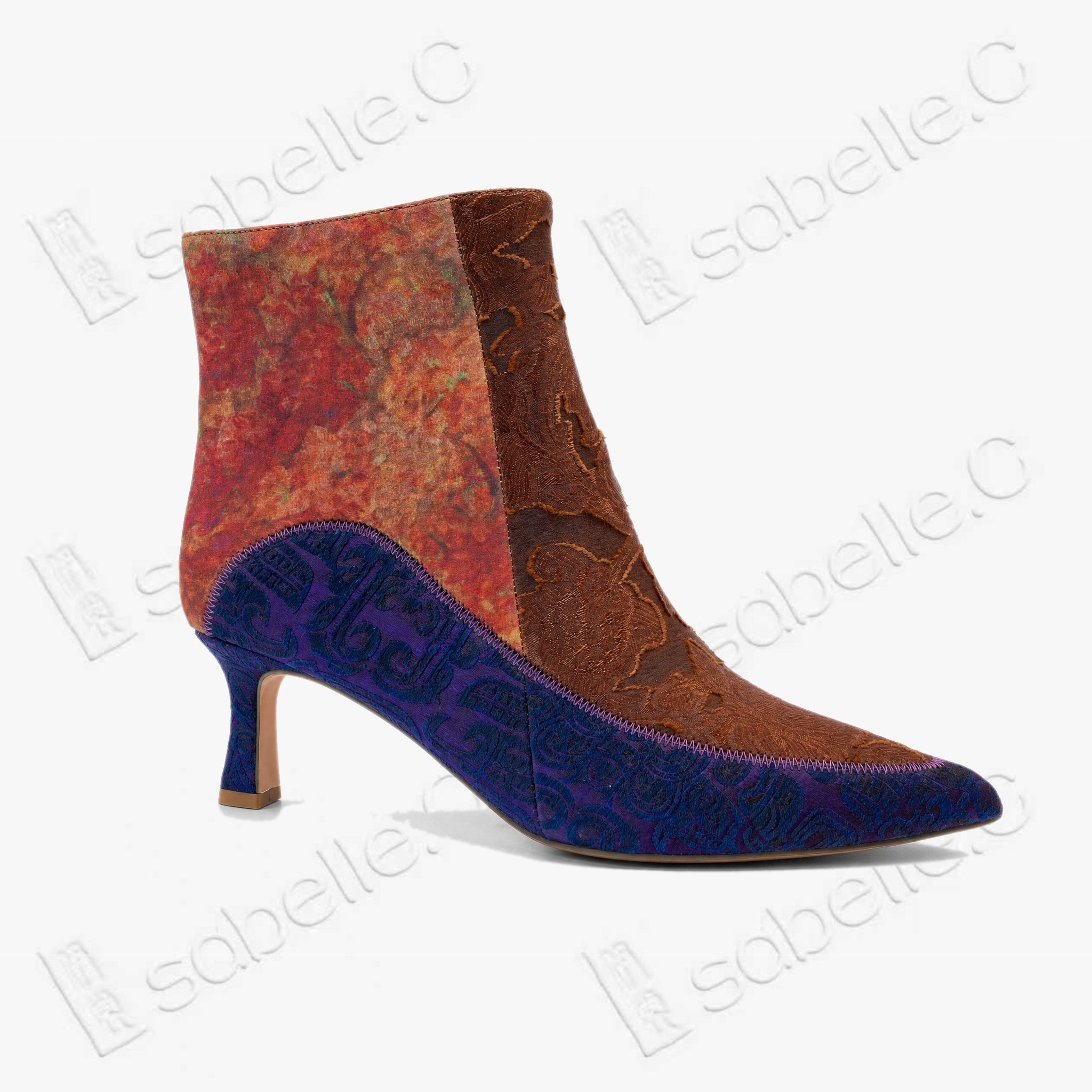 Gambiered Canton Silk Heel Ankle Boots -  香雲紗尖頭短靴
