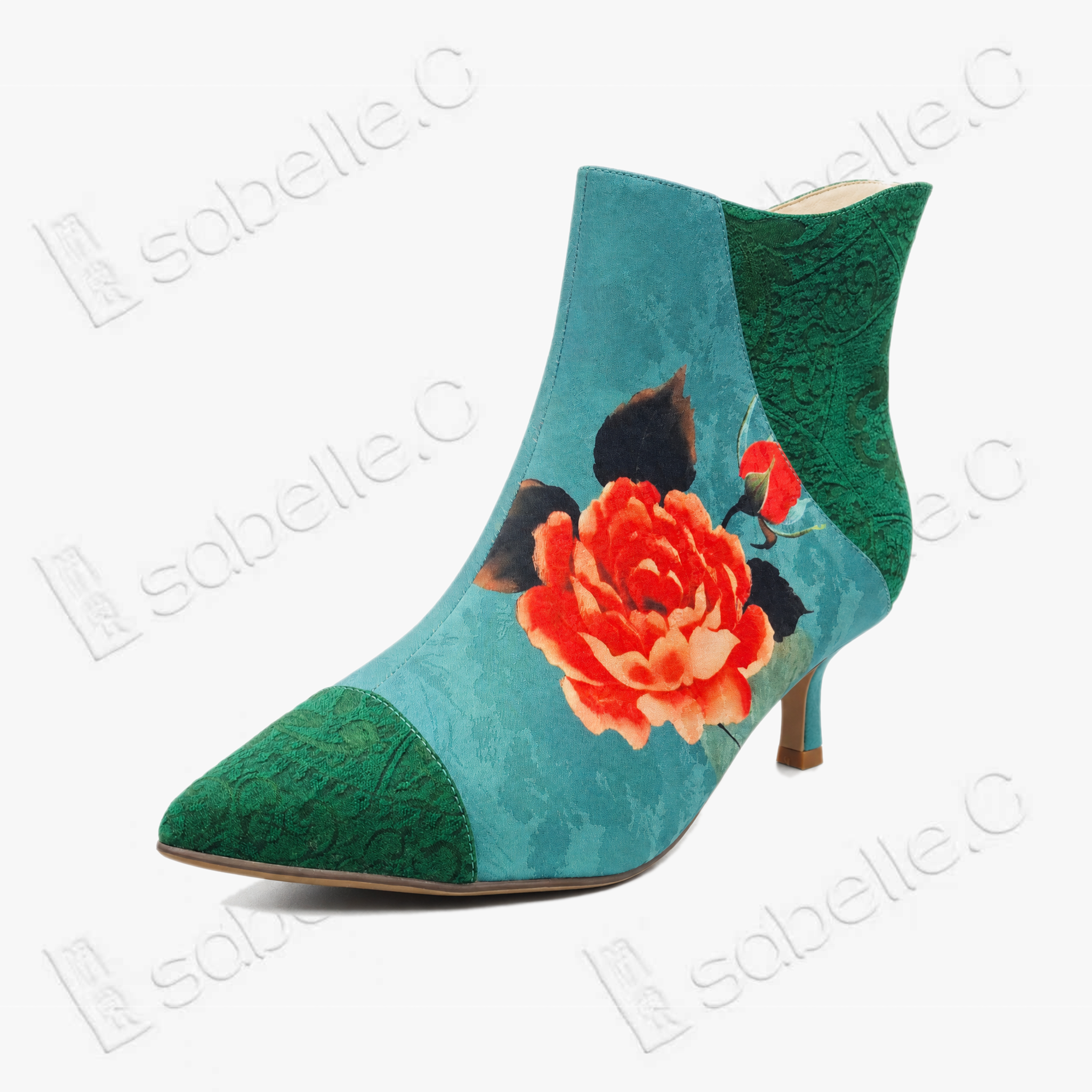 Gambiered Canton Silk Heel Ankle Boots - 香雲紗尖頭短靴