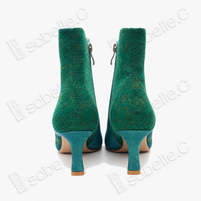 Gambiered Canton Silk Heel Ankle Boots - 香雲紗尖頭短靴