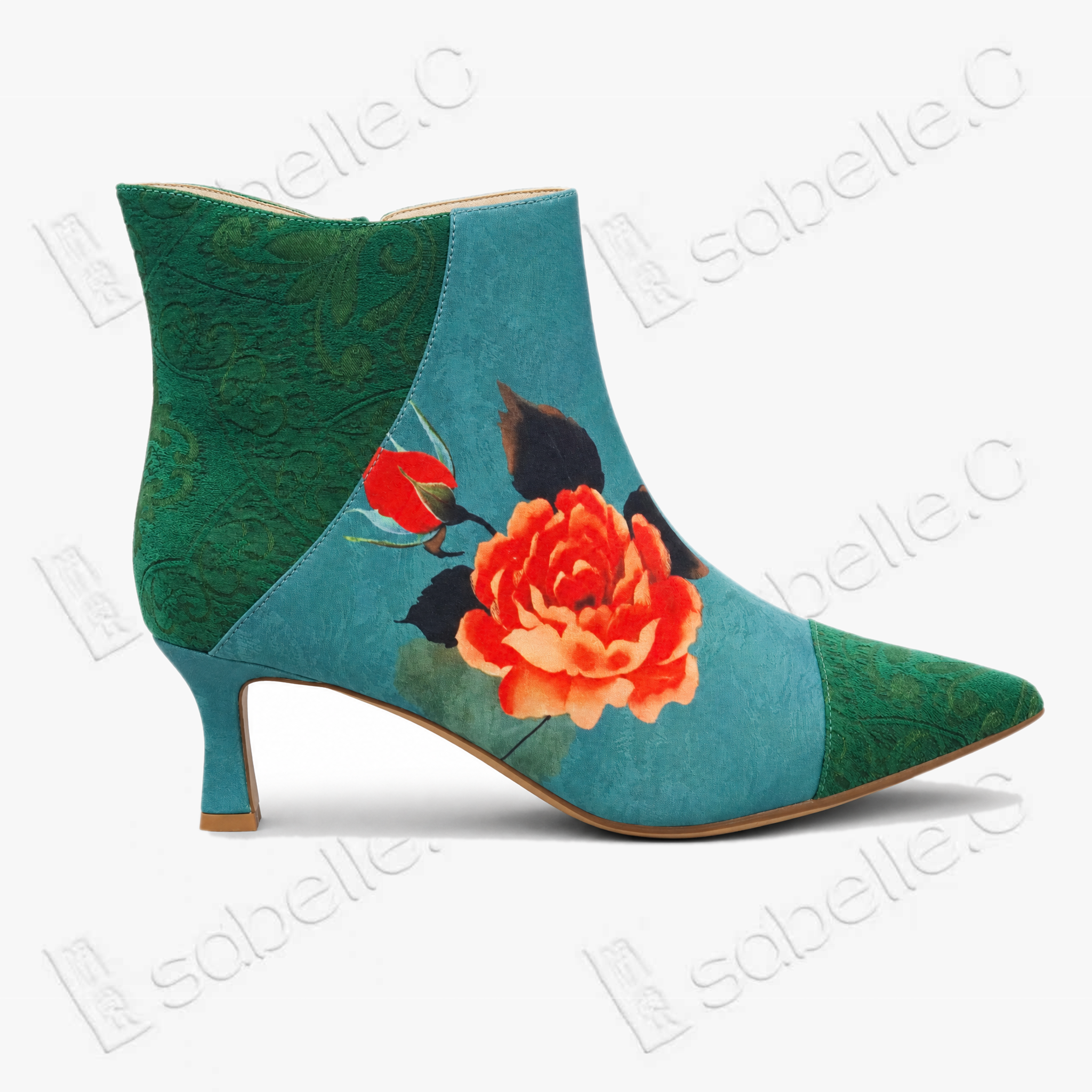 Gambiered Canton Silk Heel Ankle Boots - 香雲紗尖頭短靴