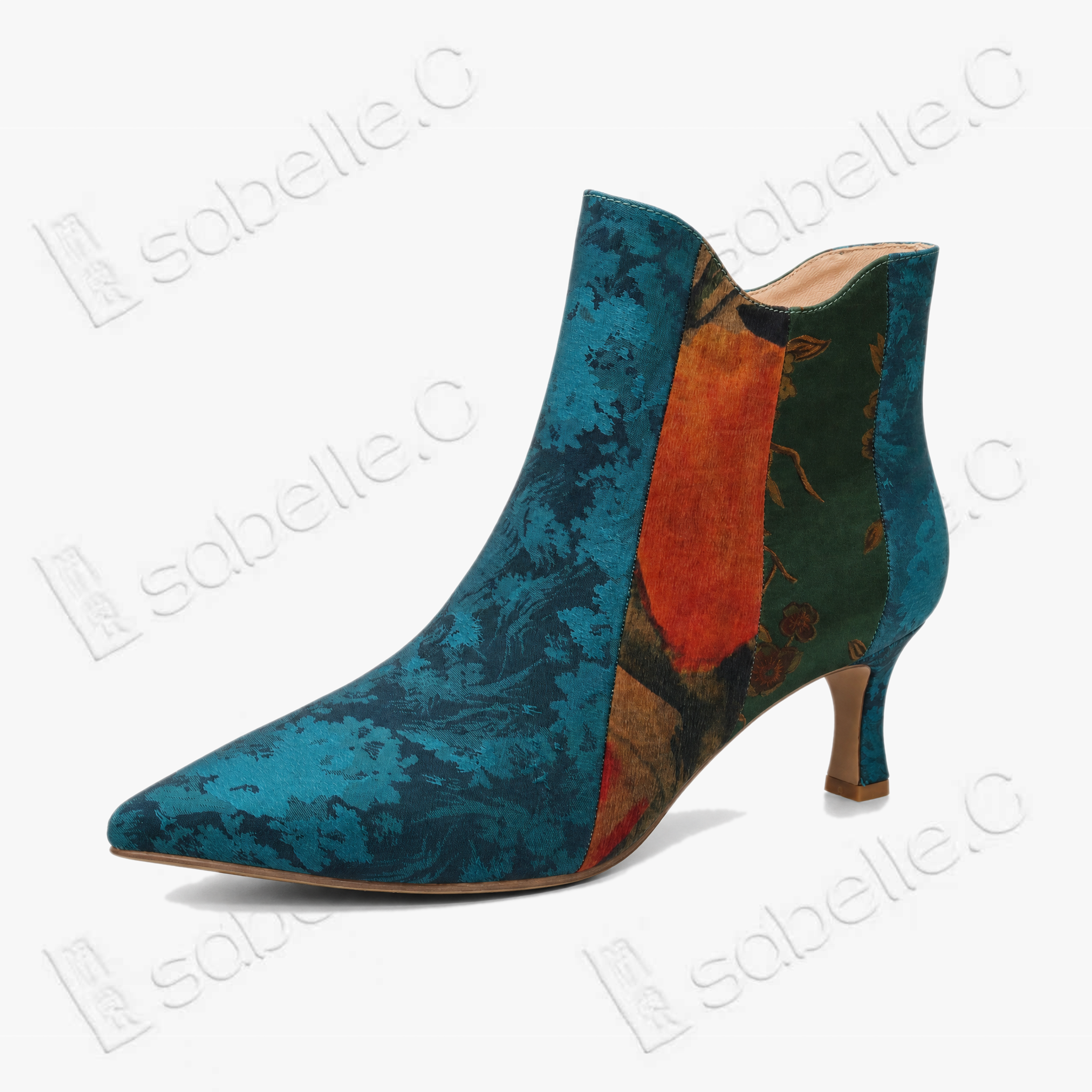 Gambiered Canton Silk Heel Ankle Boots - 香雲紗尖頭短靴