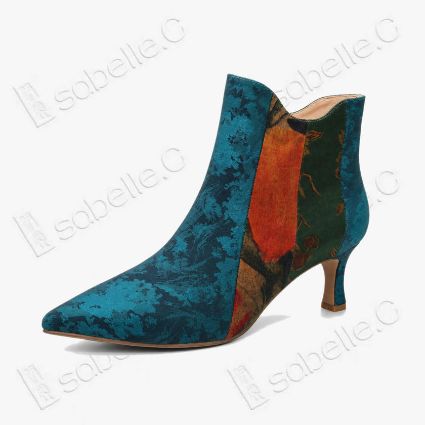 Gambiered Canton Silk Heel Ankle Boots - 香雲紗尖頭短靴