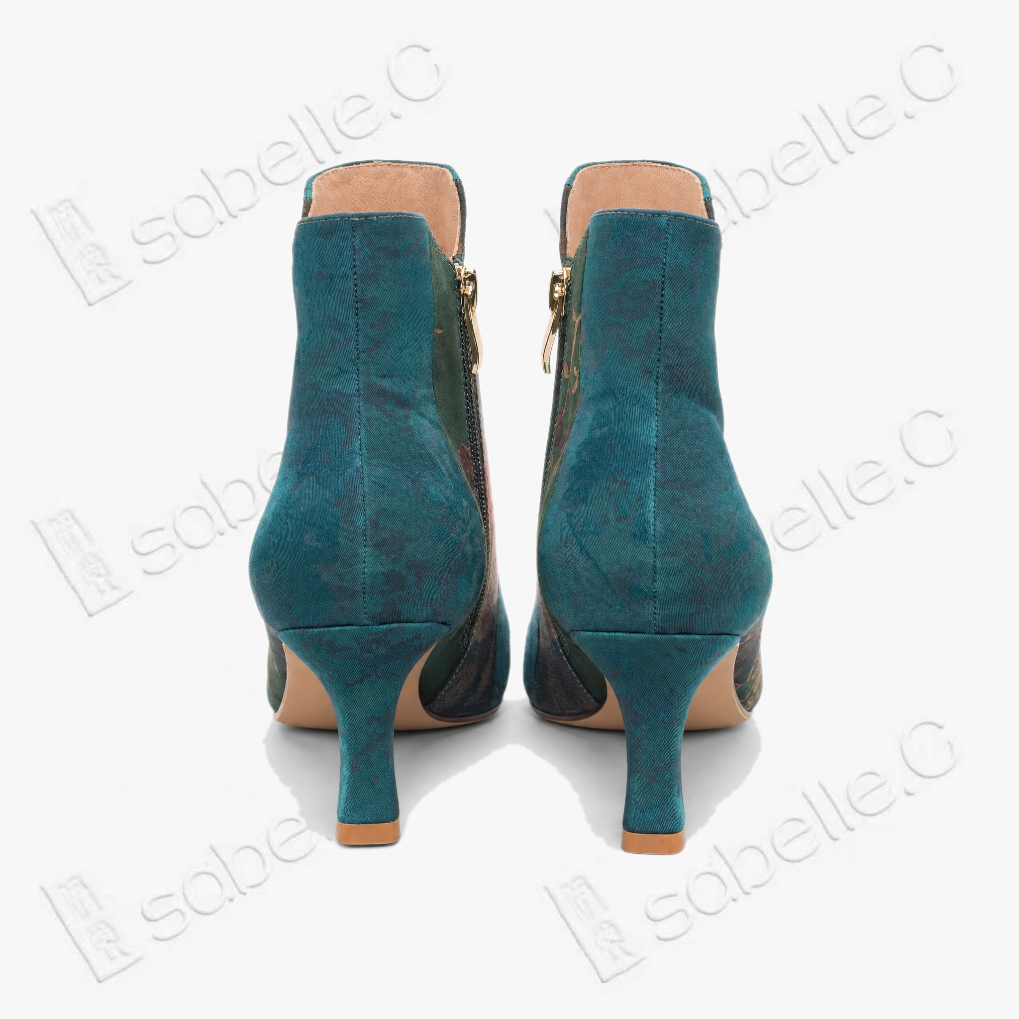Gambiered Canton Silk Heel Ankle Boots - 香雲紗尖頭短靴