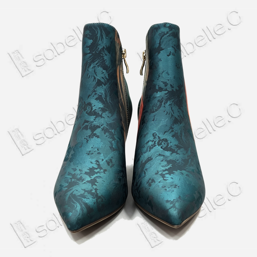 Gambiered Canton Silk Heel Ankle Boots - 香雲紗尖頭短靴