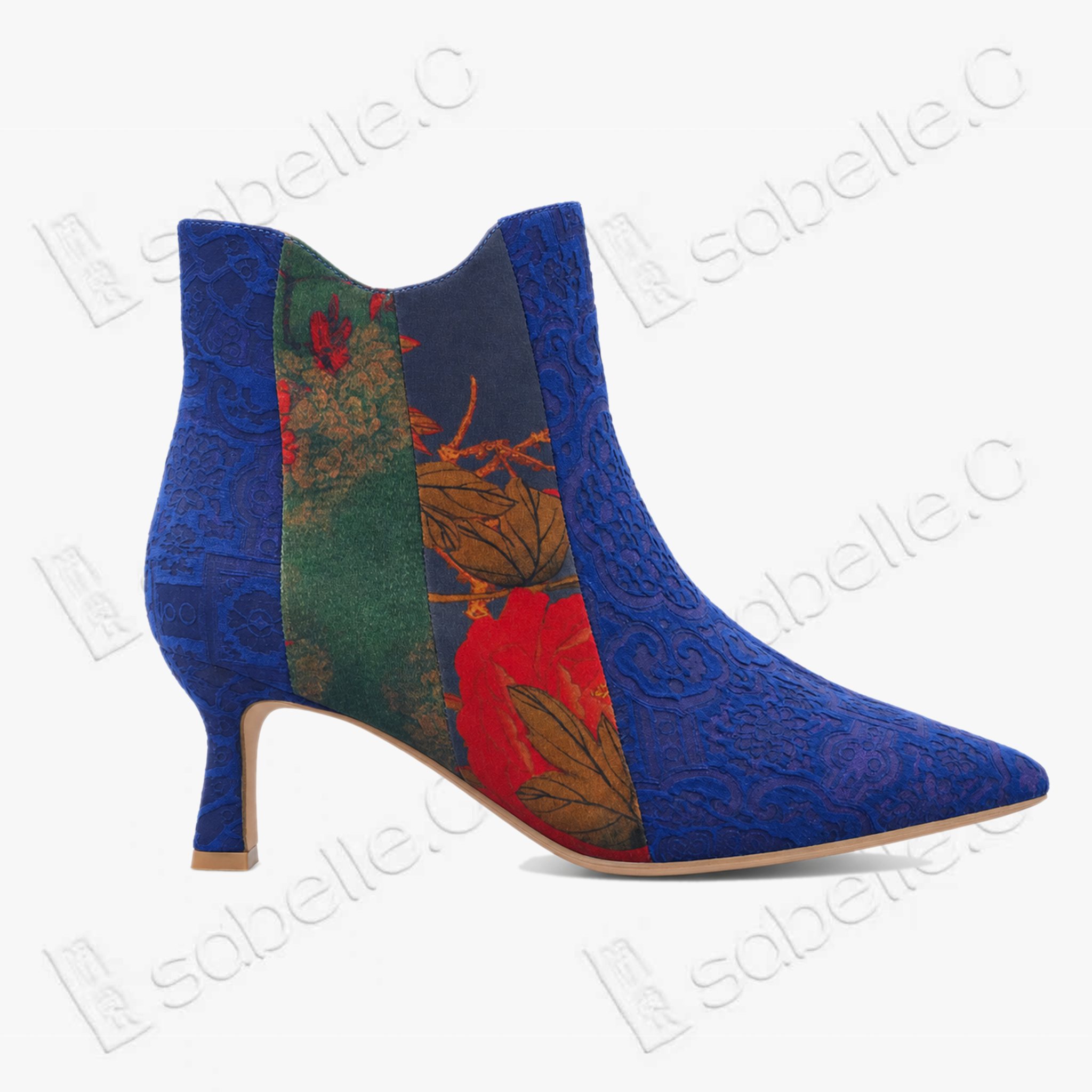 Gambiered Canton Silk Heel Ankle Boots - 香雲紗尖頭短靴