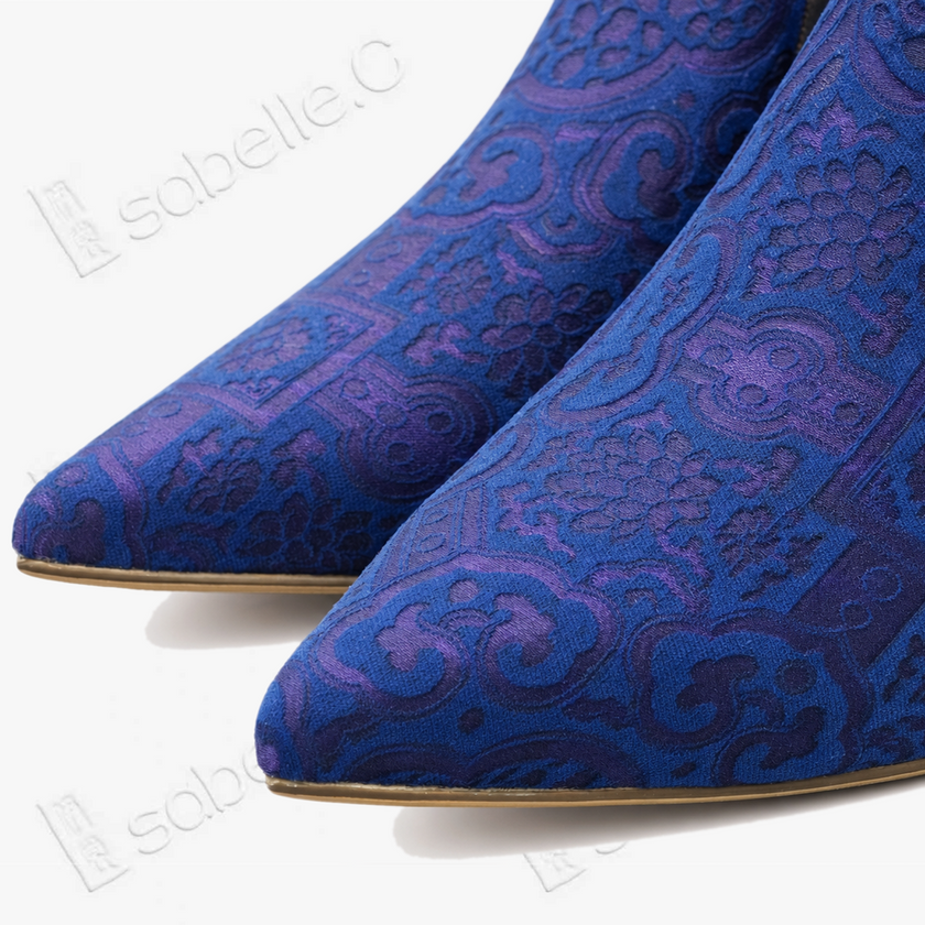 Gambiered Canton Silk Heel Ankle Boots - 香雲紗尖頭短靴