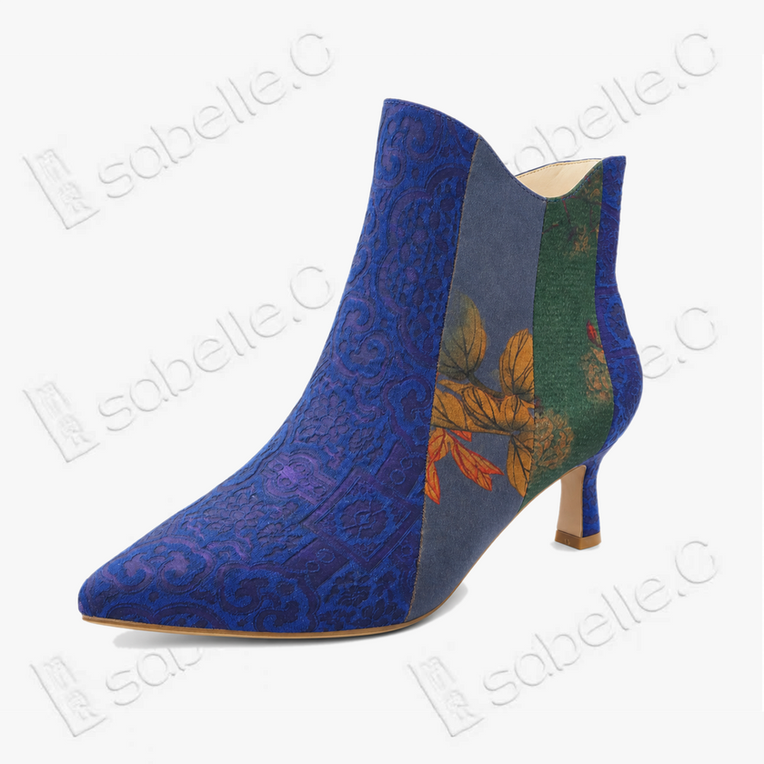 Gambiered Canton Silk Heel Ankle Boots - 香雲紗尖頭短靴