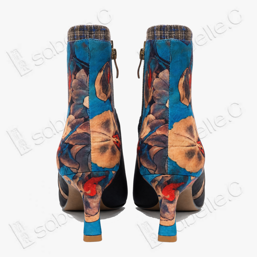 Gambiered Canton Silk Heel Ankle Boots - 香雲紗尖頭短靴