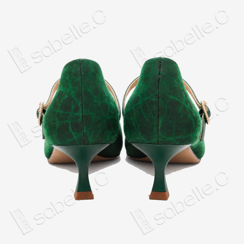 Crackled-Texture Gambiered Canton Silk Mary‑Jane Heels - 龜裂紋香雲紗瑪麗珍鞋