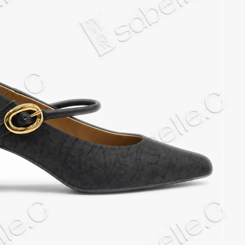 Crackled-Texture Gambiered Canton Silk Buckle Heels - 龜裂紋香雲紗高跟鞋