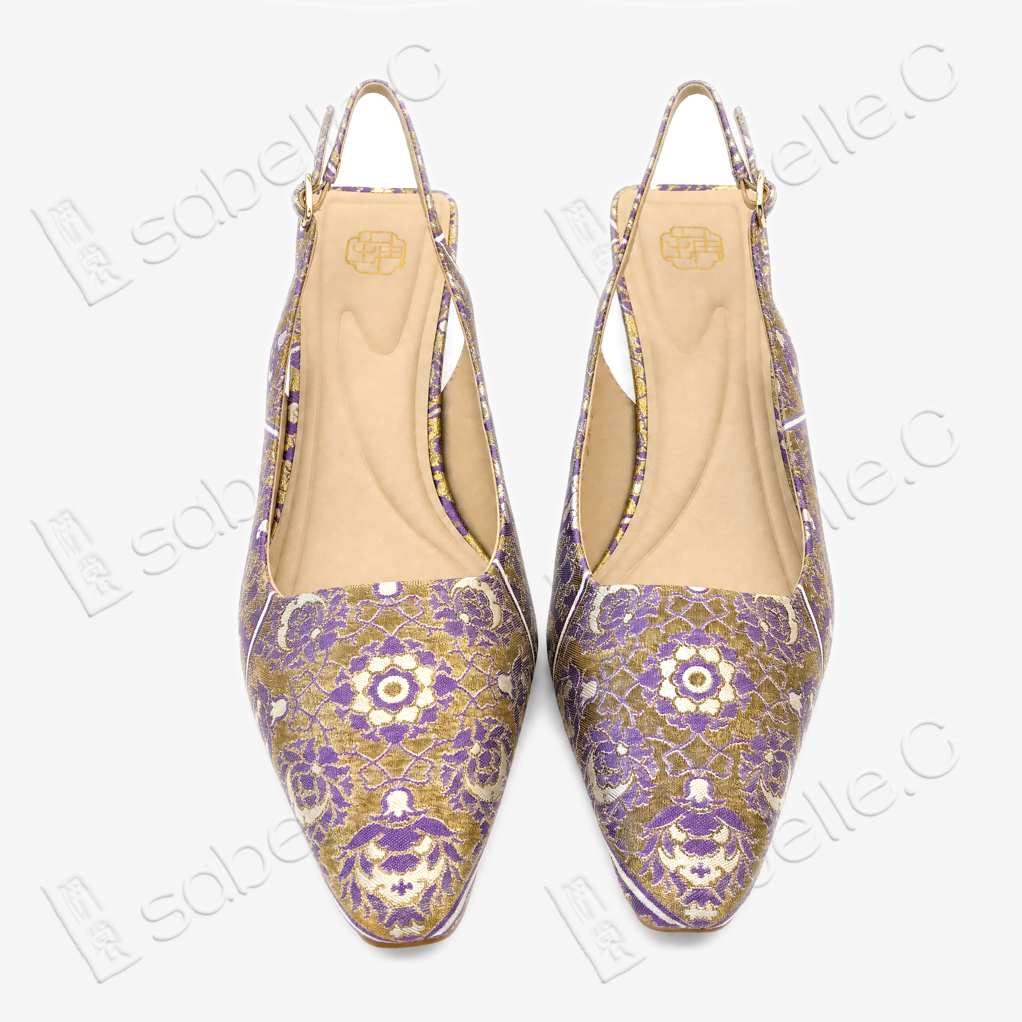 Bao‑Xiang Song Brocade Sling‑Back Heels - 宋錦寶相花高跟鞋