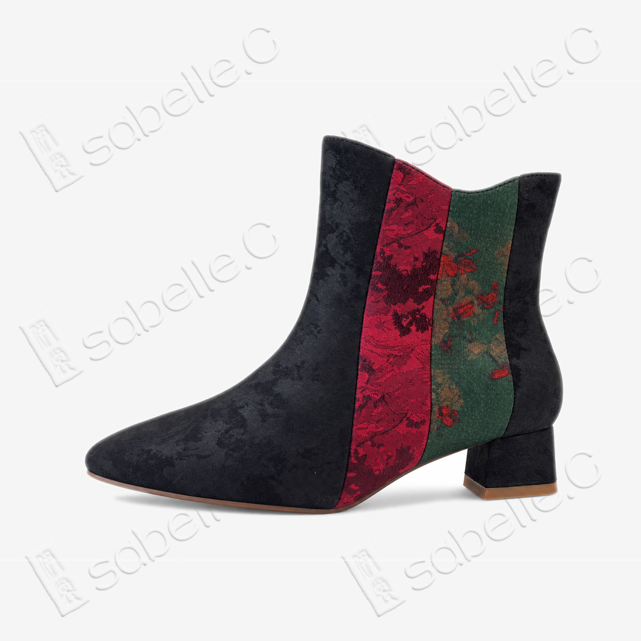 Gambiered Canton Silk Heel Ankle Boots - 香雲紗尖頭短靴