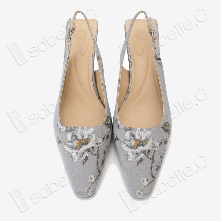 Song Brocade Floral Sling‑Back Heels - 宋錦高跟鞋