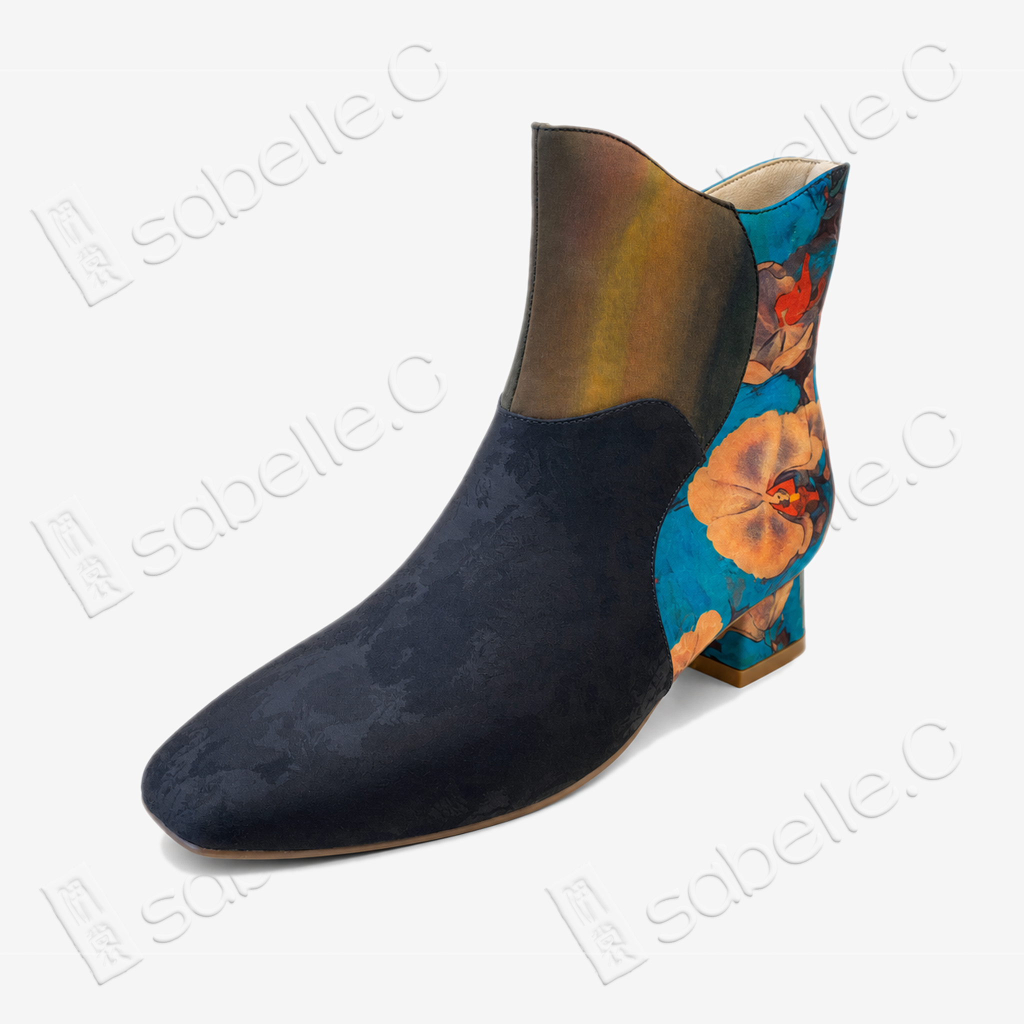 Gambiered Canton Silk Heel Ankle Boots - 香雲紗尖頭短靴