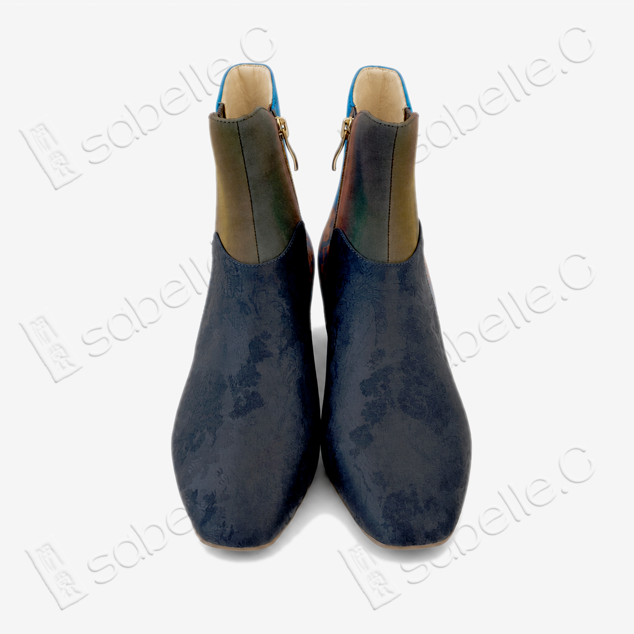 Gambiered Canton Silk Heel Ankle Boots - 香雲紗尖頭短靴