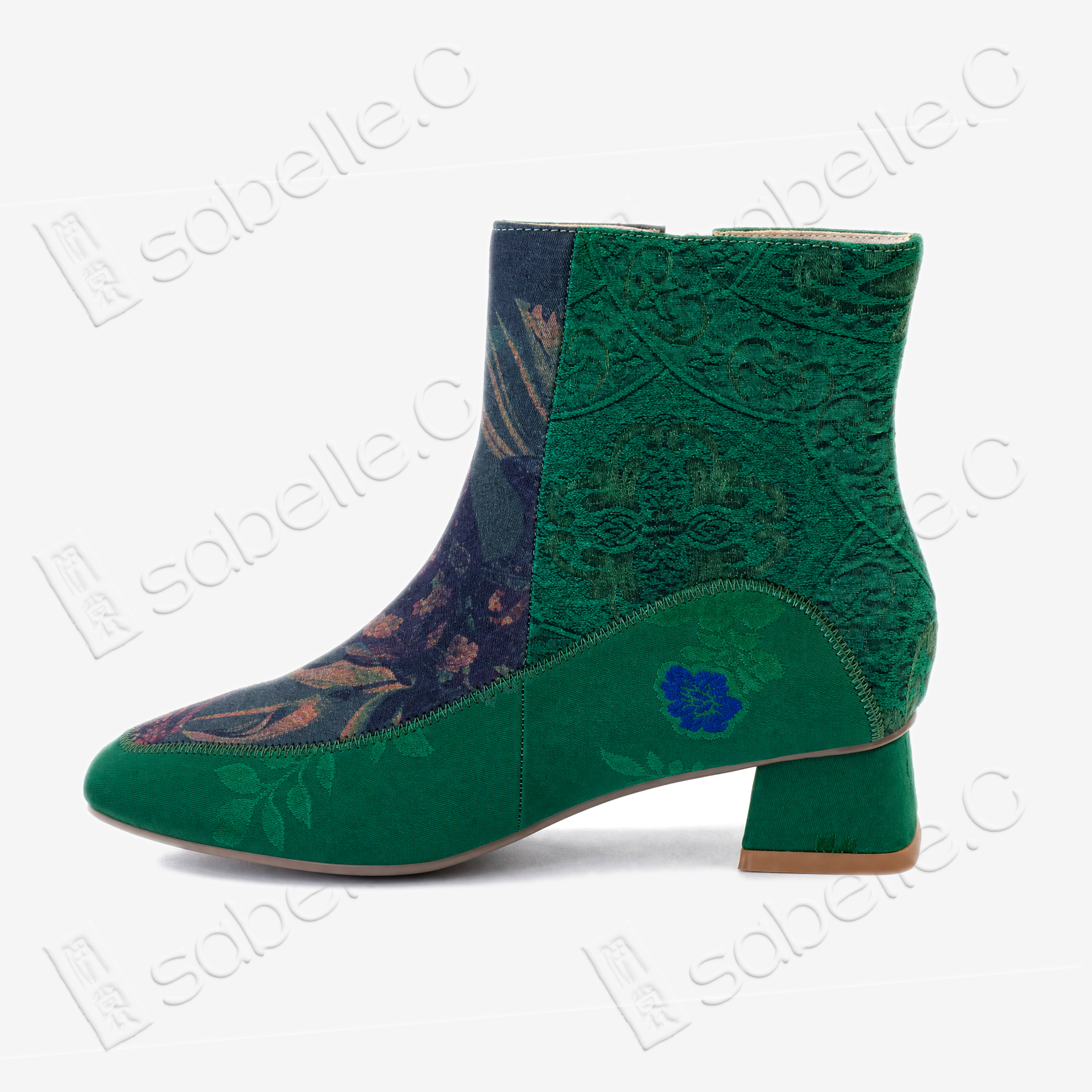 Gambiered Canton Silk Heel Ankle Boots - 香雲紗尖頭短靴