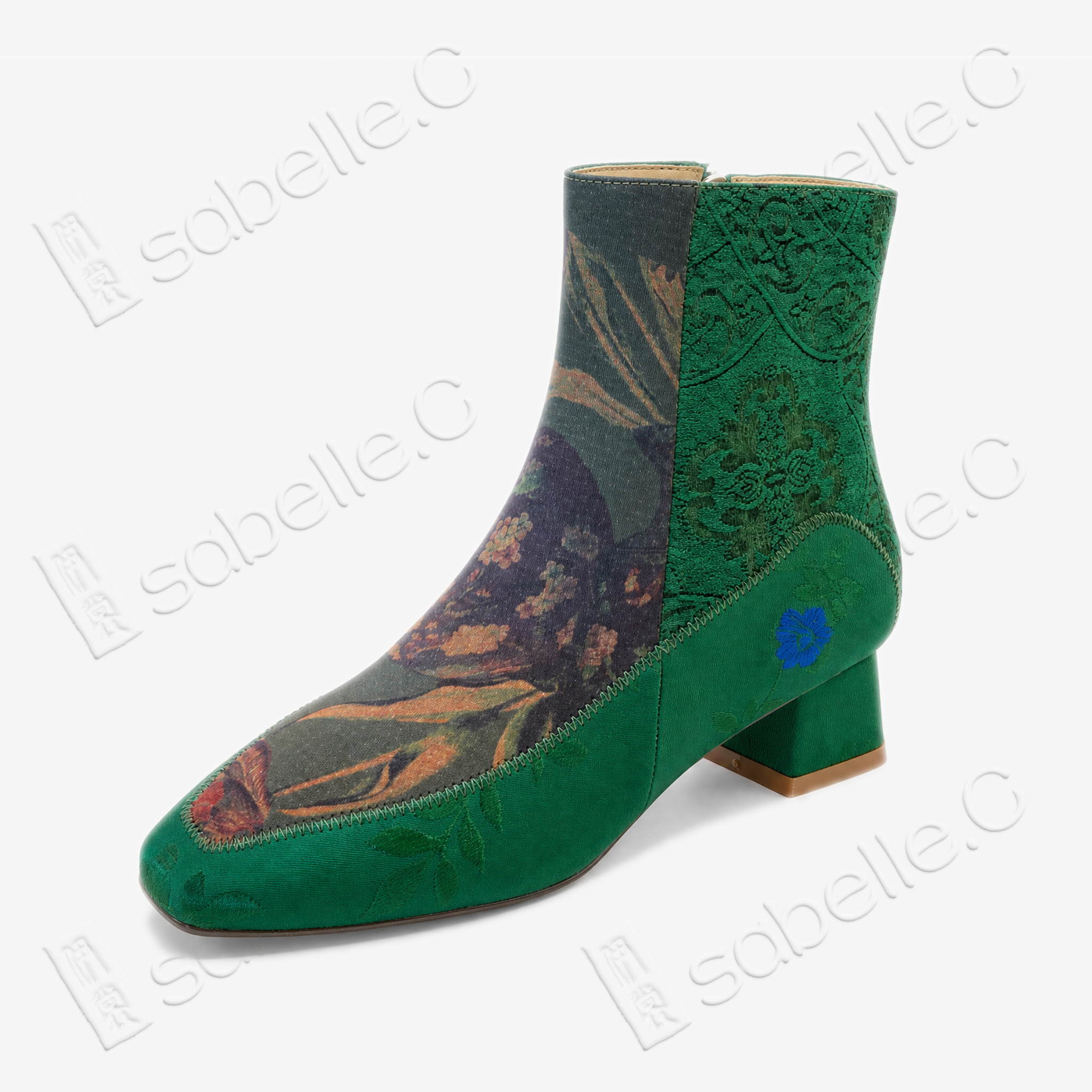 Gambiered Canton Silk Heel Ankle Boots - 香雲紗尖頭短靴