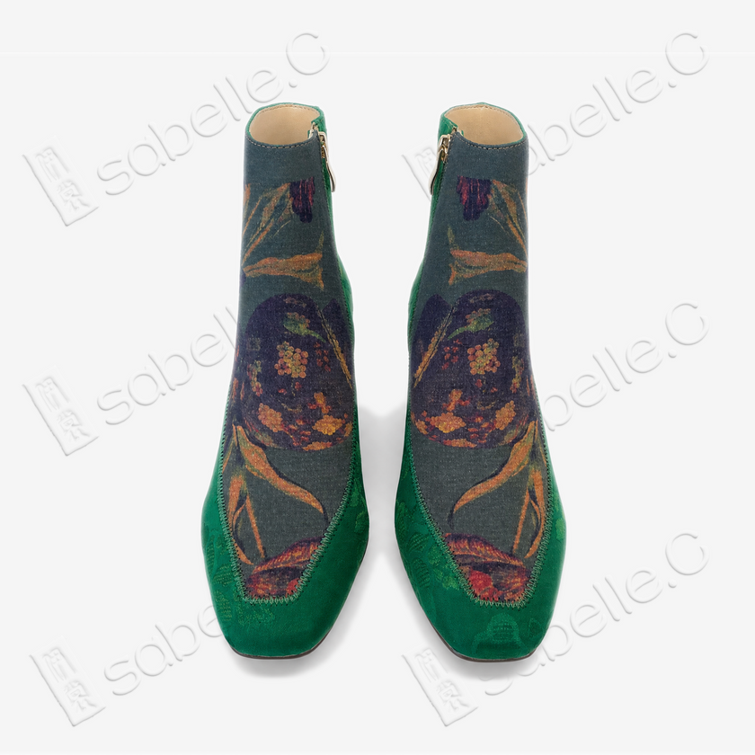 Gambiered Canton Silk Heel Ankle Boots - 香雲紗尖頭短靴