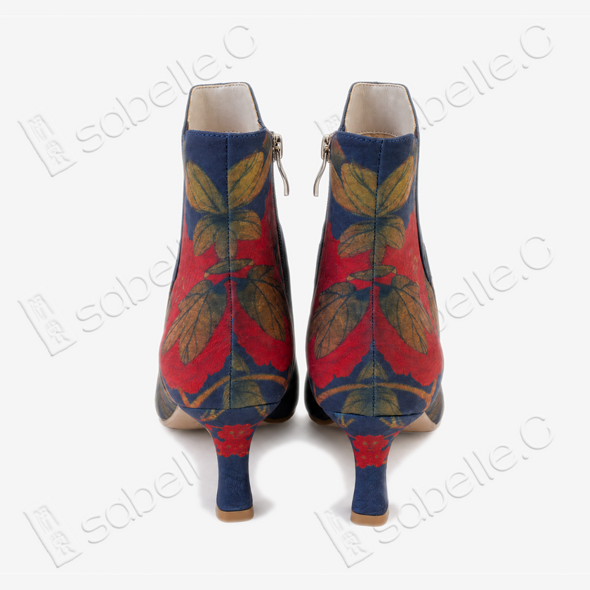 Gambiered Canton Silk Heel Ankle Boots -  香雲紗尖頭短靴