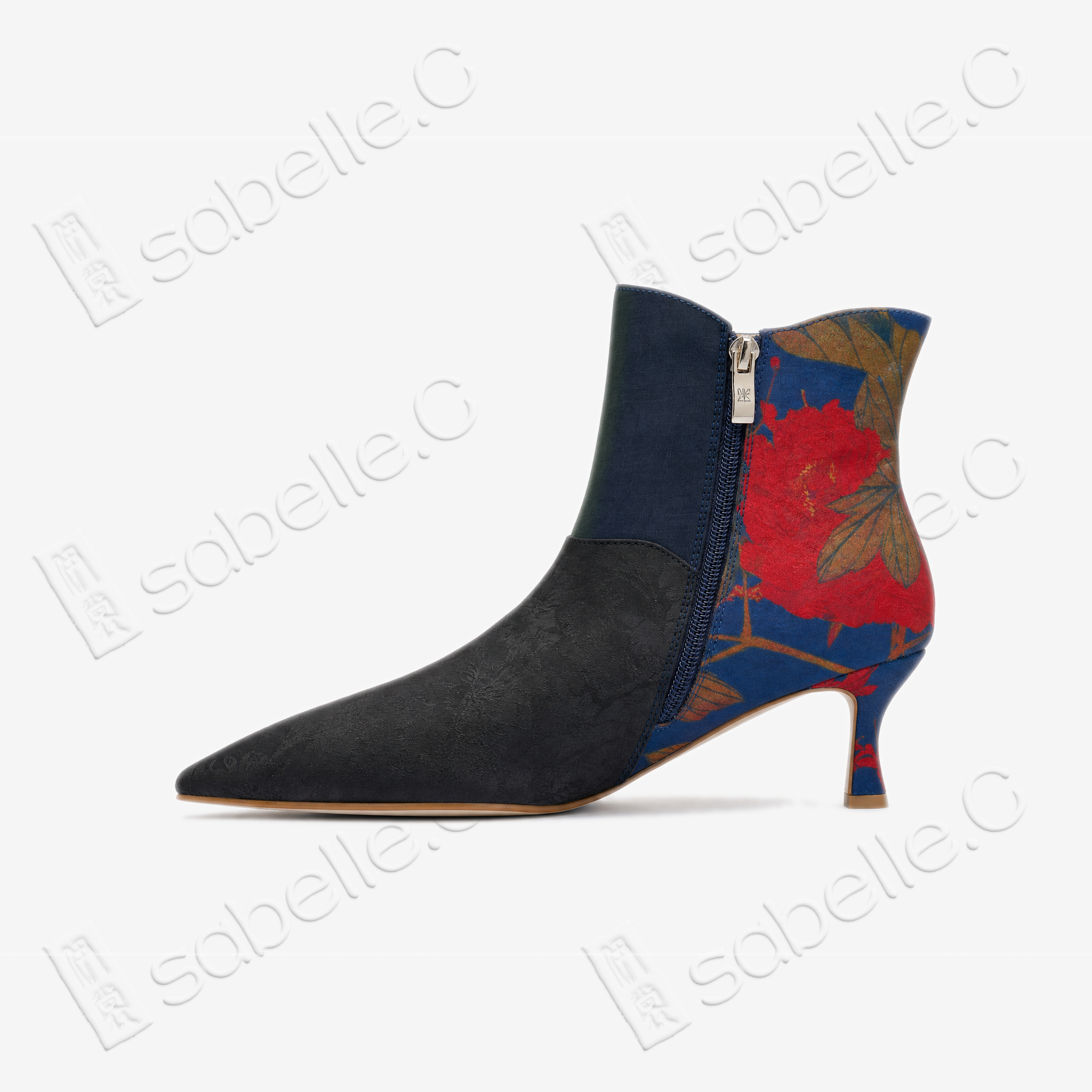 Gambiered Canton Silk Heel Ankle Boots -  香雲紗尖頭短靴