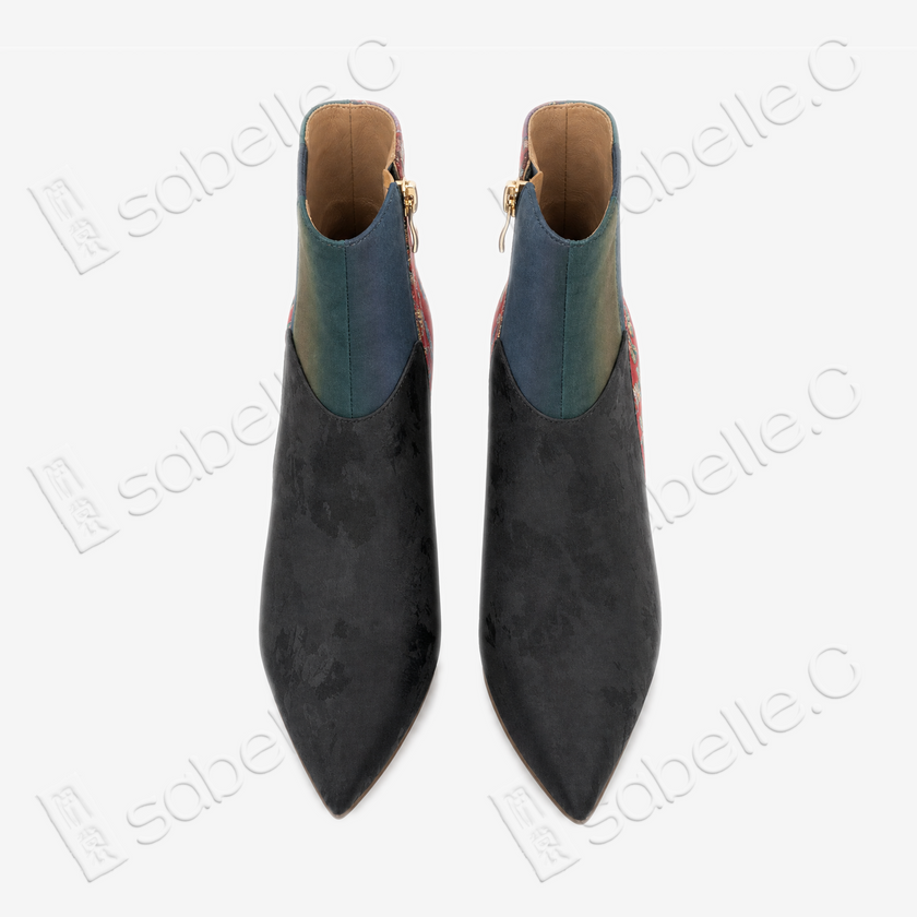 Gambiered Canton Silk Heel Ankle Boots -  香雲紗尖頭短靴