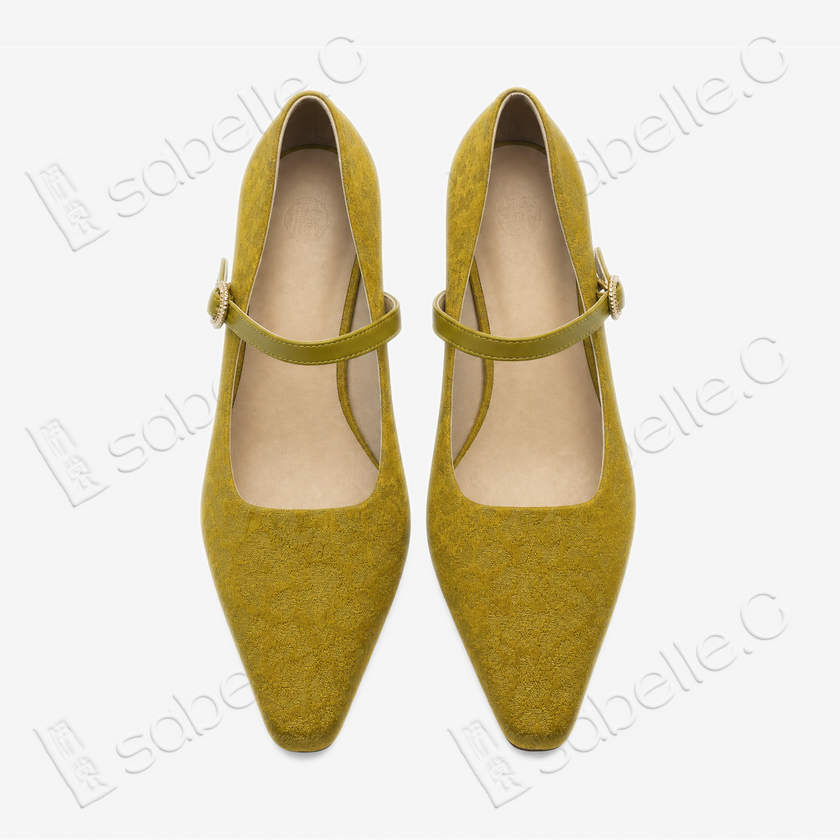 Crackled-Texture Gambiered Canton Silk Mary‑Jane Heels - 龜裂紋香雲紗瑪麗珍鞋
