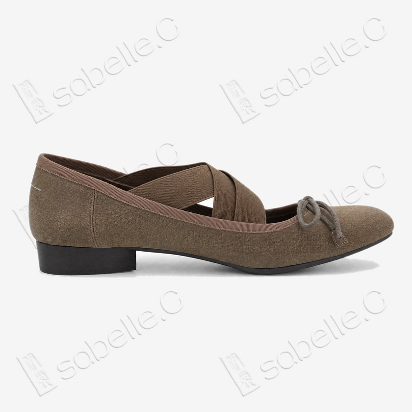 Gambiered Canton Silk Cross‑Strap Ballet Flats - 香雲紗交叉綁帶芭蕾鞋