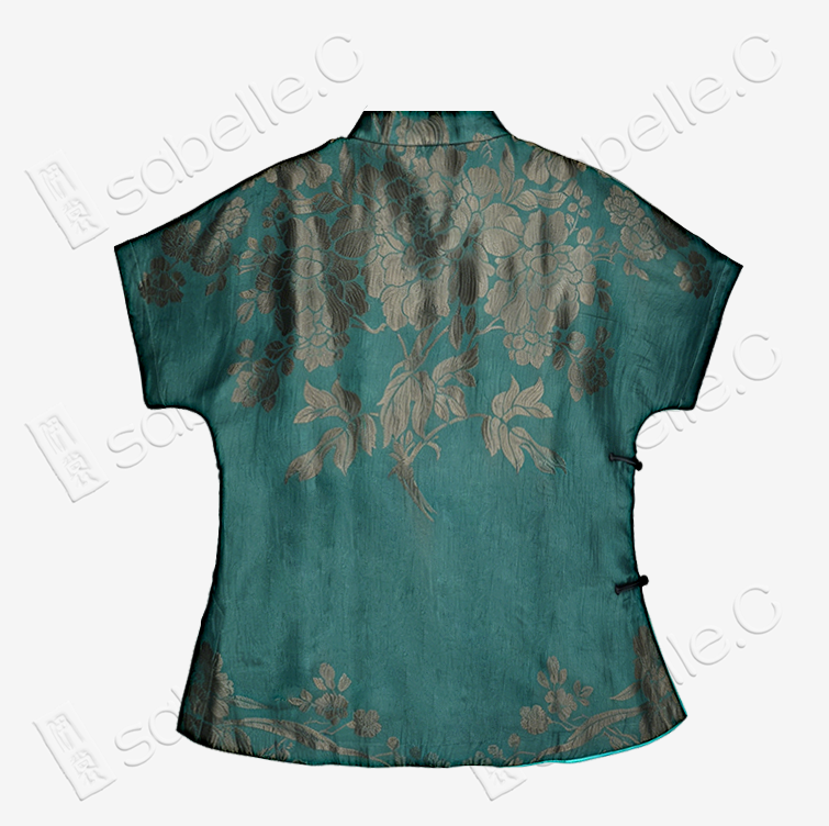 Emerald Twin Peacock Vintage Silk Blouse - 「翠鸞雙雀」古董老緞上衣
