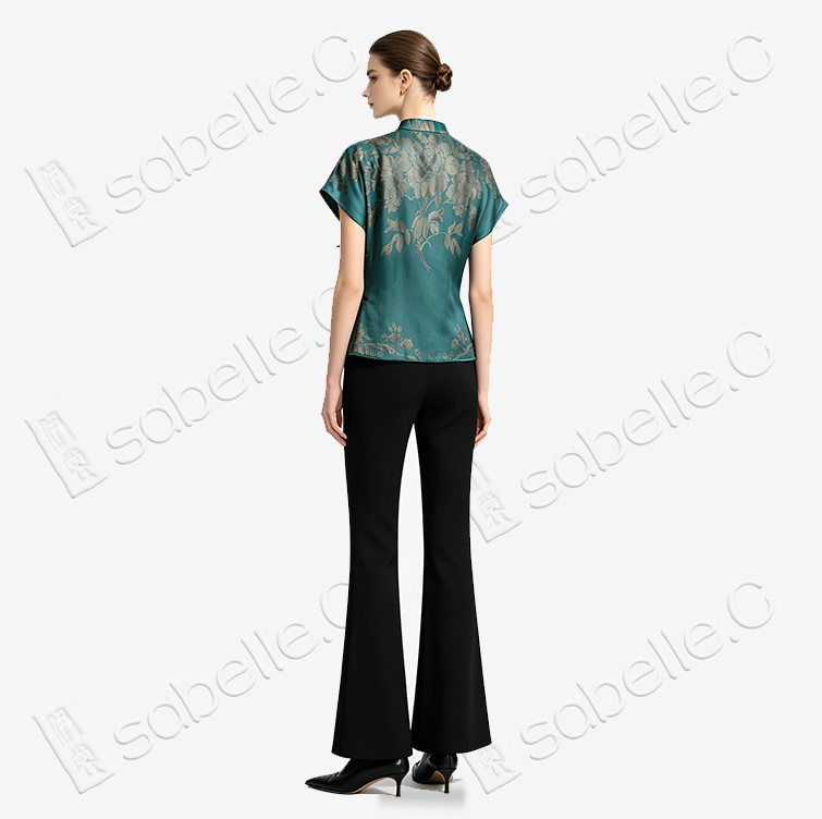 Emerald Twin Peacock Vintage Silk Blouse - 「翠鸞雙雀」古董老緞上衣