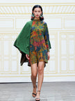 Hualuo Gambiered Canton Silk Patchwork Cape Dress