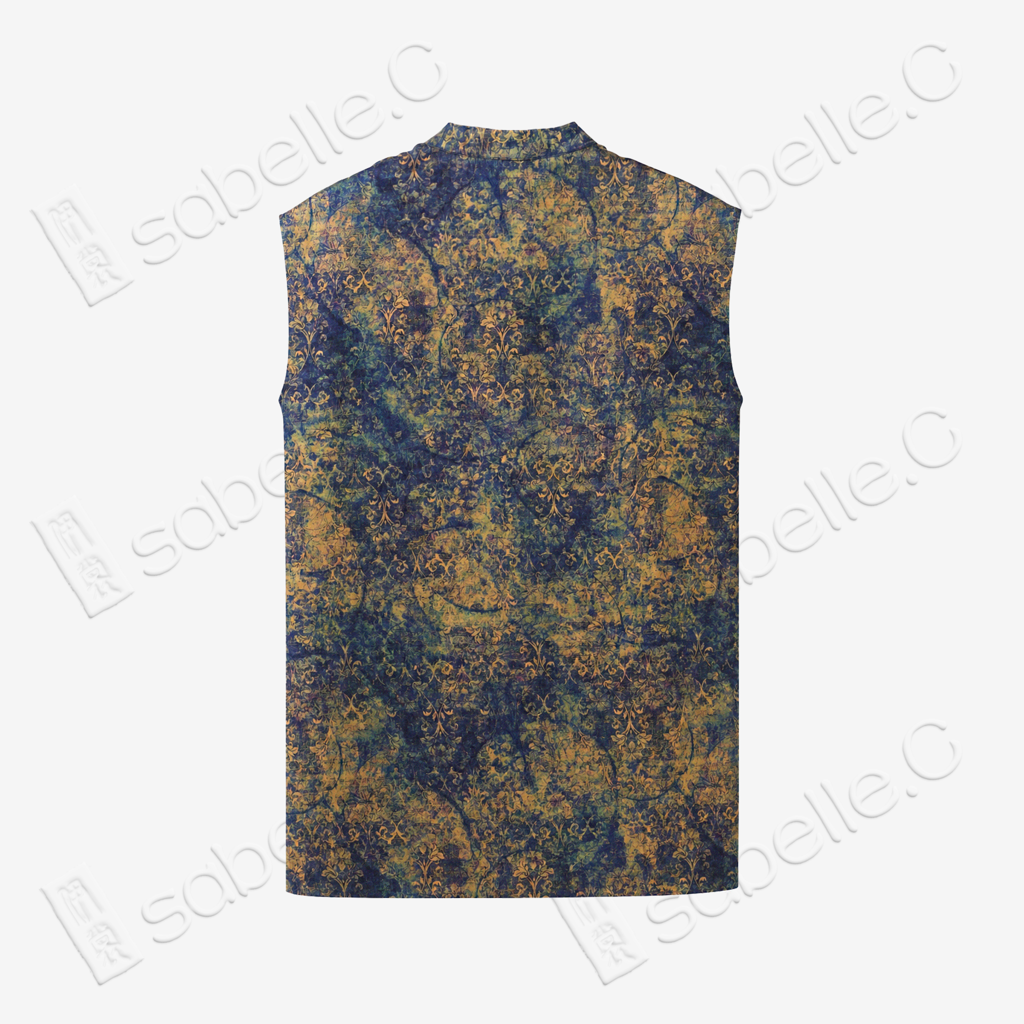 Navy Gilded Blur Motif Gambiered Canton Silk Top - 藏藍鎏金暈紋香雲紗上衣