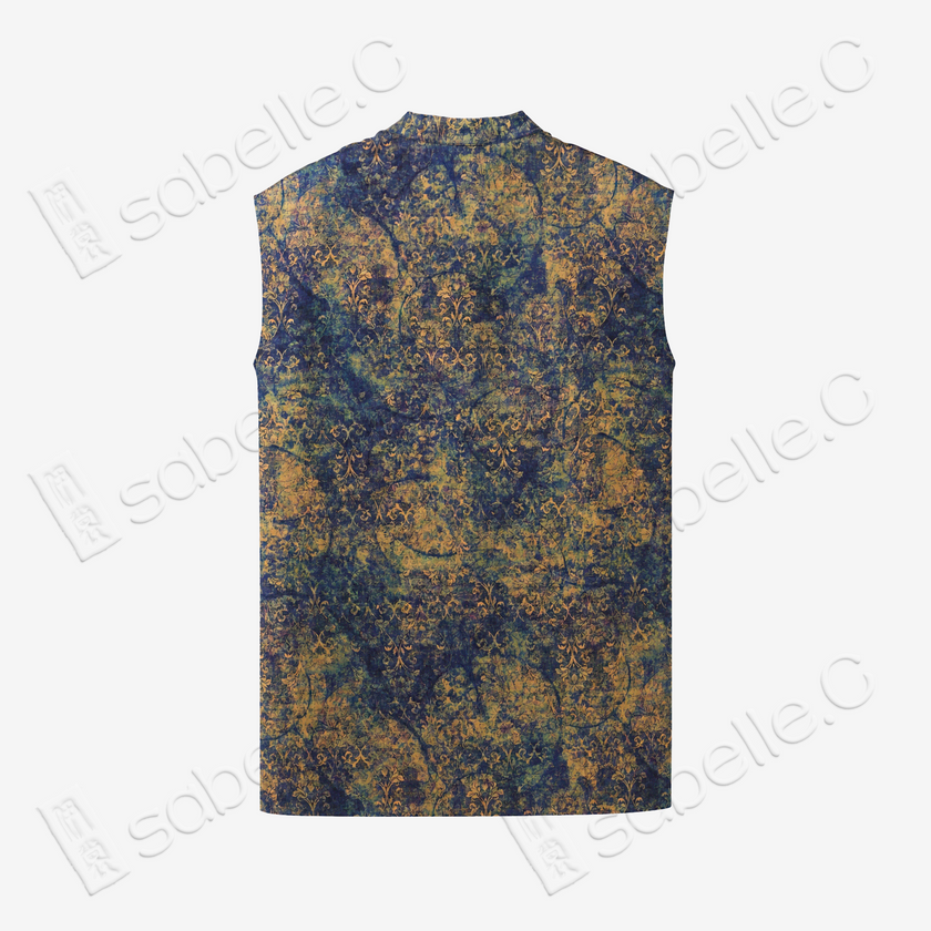 Navy Gilded Blur Motif Gambiered Canton Silk Top - 藏藍鎏金暈紋香雲紗上衣
