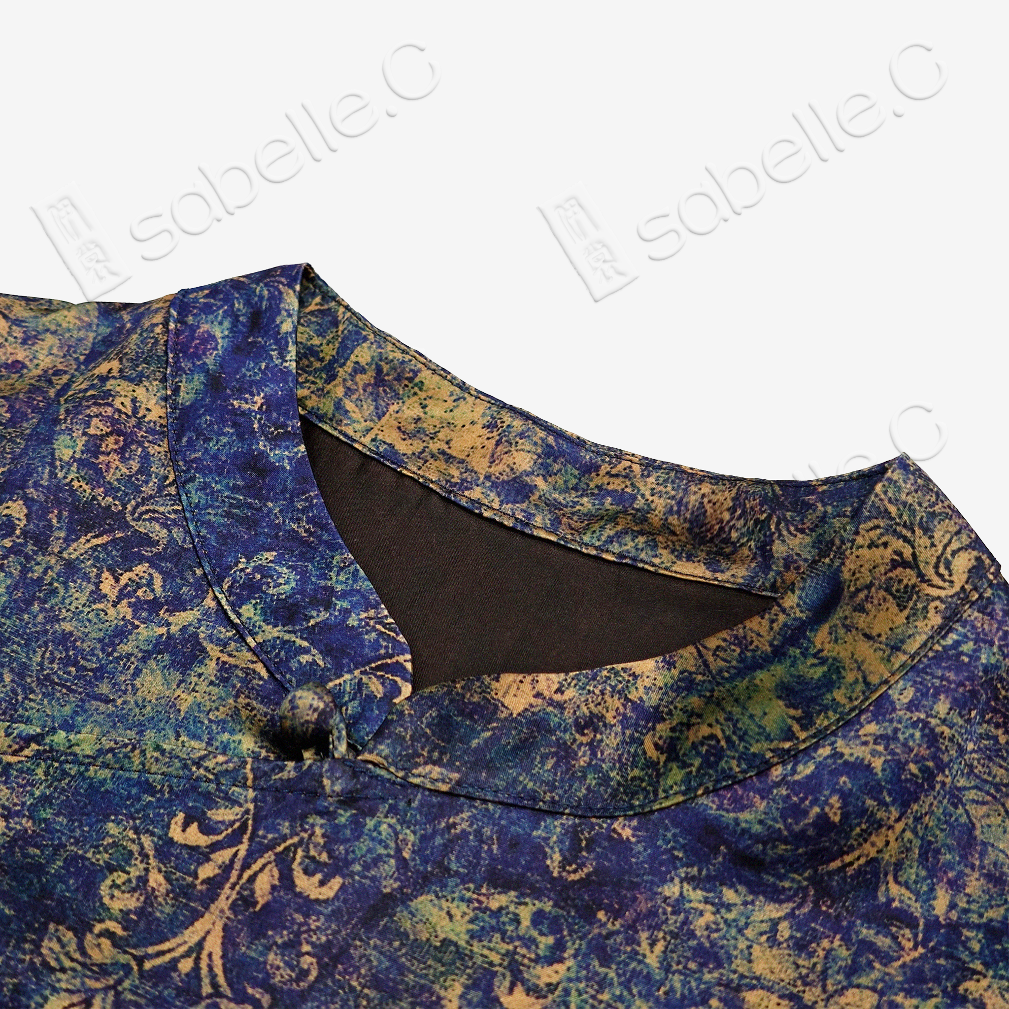 Navy Gilded Blur Motif Gambiered Canton Silk Top - 藏藍鎏金暈紋香雲紗上衣