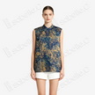 Navy Gilded Blur Motif Gambiered Canton Silk Top - 藏藍鎏金暈紋香雲紗上衣