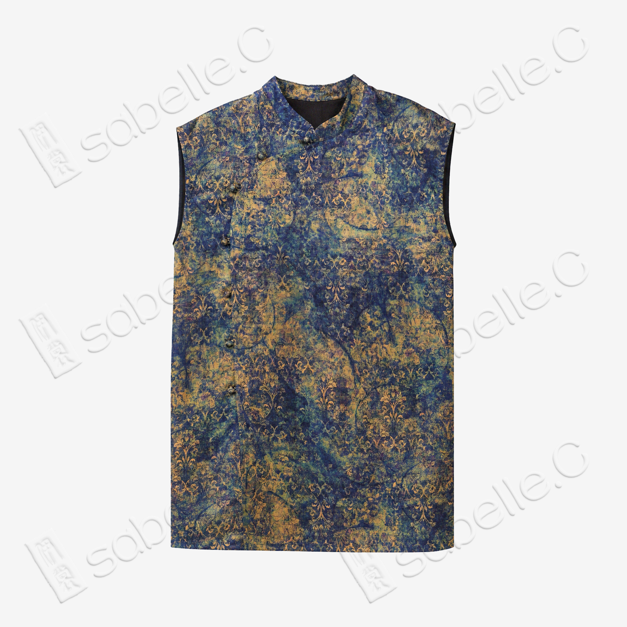 Navy Gilded Blur Motif Gambiered Canton Silk Top - 藏藍鎏金暈紋香雲紗上衣