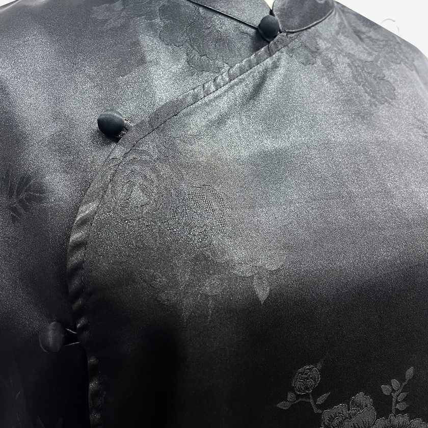 Ink Shadow Hidden Floral Gambiered Canton Silk Top - 「墨影幽芳」香雲紗上衣